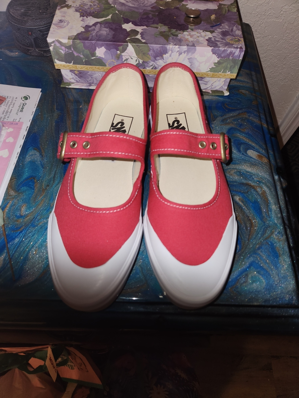 Vans Pink Mary Jane Canvas Flats with White Rubber Toe